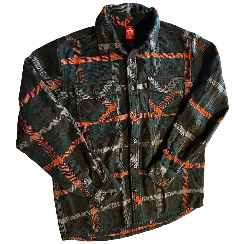 Eastern Mountain Sports Mens Sz Med Flannel, Dark Green Mix Hunting Fishing Warm